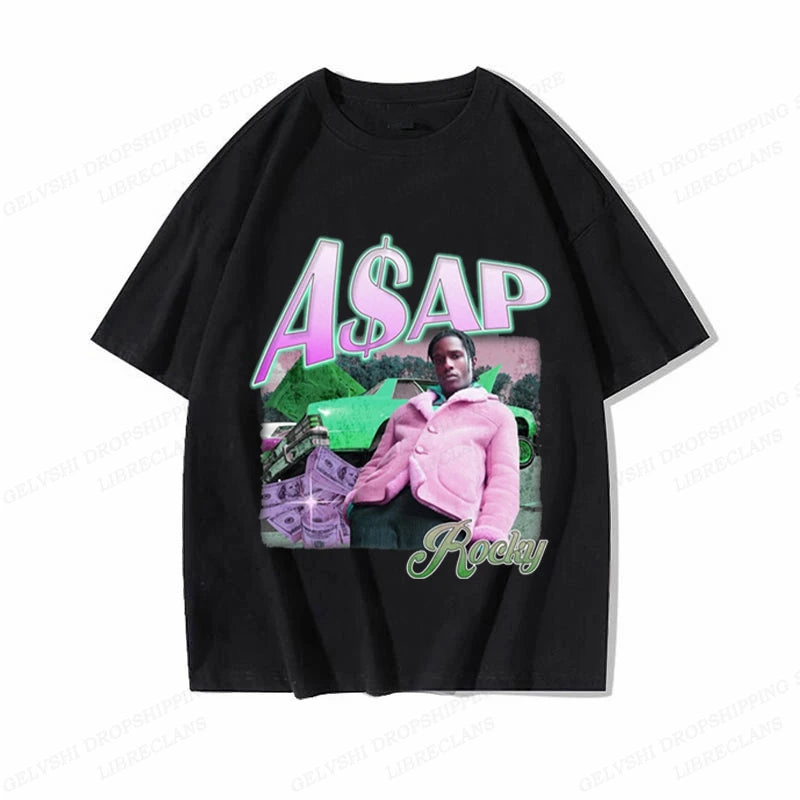 ASAP Rocky T-shirt Hip Hop Tops Tees Short Sleeve Camisetas Hombre Tops