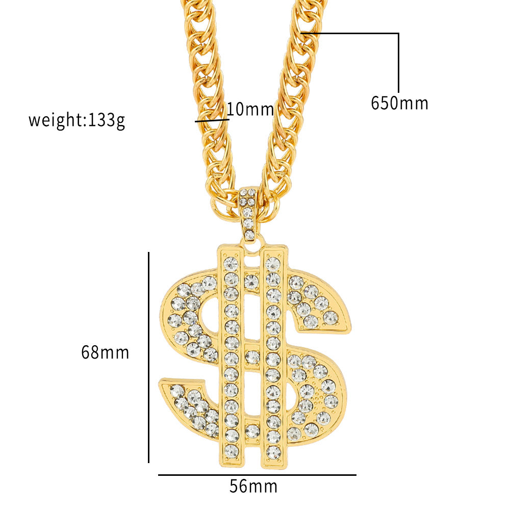 Rotatable 18K Gold Plated Chain Dollar Pendant Necklace for Men