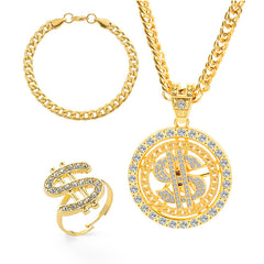 Rotatable 18K Gold Plated Chain Dollar Pendant Necklace for Men